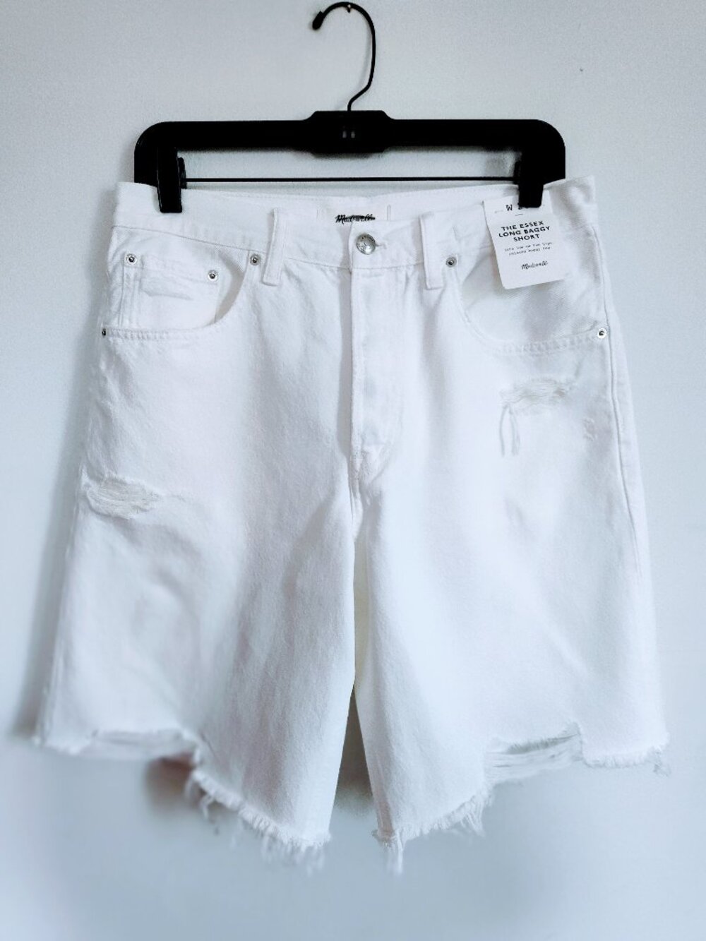 Madewell White Raw-Hem Distressed Denim Shorts